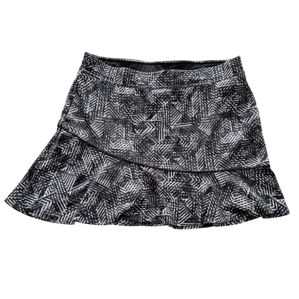Made For Life Skort Womens Large Black Gray Excellent Geometric Quick-Dri Ruffle